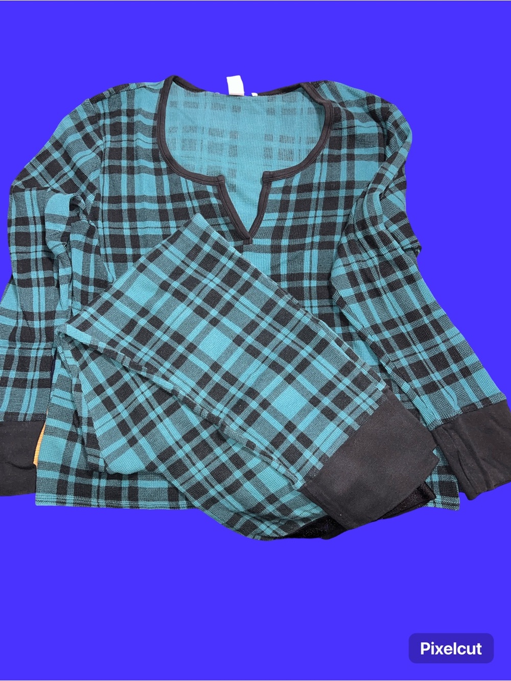 Victoria's Secret Teal and Black Plaid Pajama Top